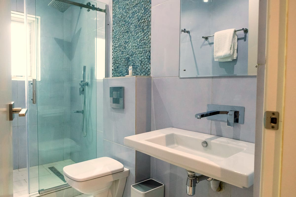 The private bathroom, with walk-in shower