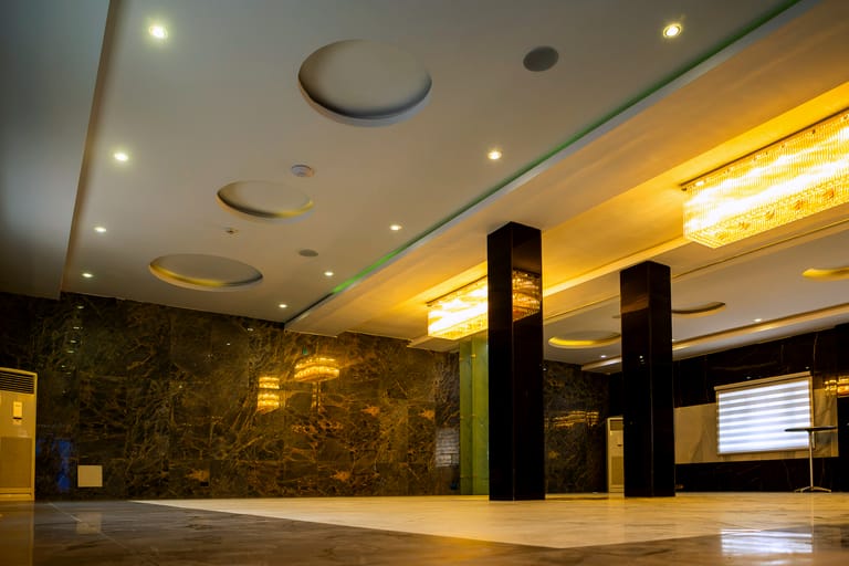 The marble event hall at Hotel Medallion